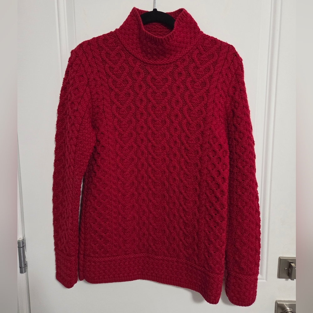 NWT - Aran Mor Women's 100% Merino Wool Polo Neck Sweater - Made In Ireland - M